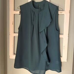 Bobeau Sheer Ruffle Sleeveless Hunter Green Blouse Size Small